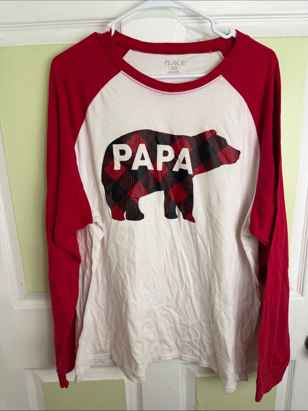 Place Red & White Buffalo Plaid Bear 'PAPA' Raglan Tee